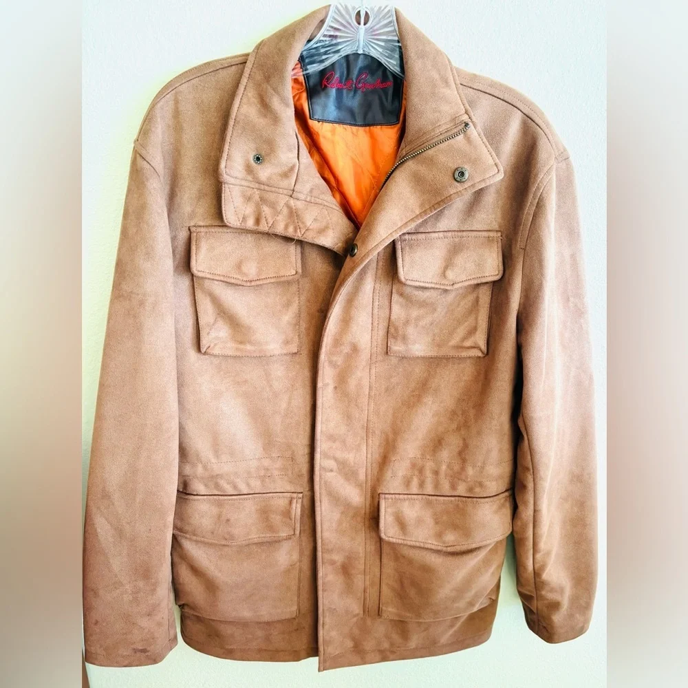 Robert Graham Gentleman Suede Cargo Field Jacket in Cognac/Tan Color Size: Small